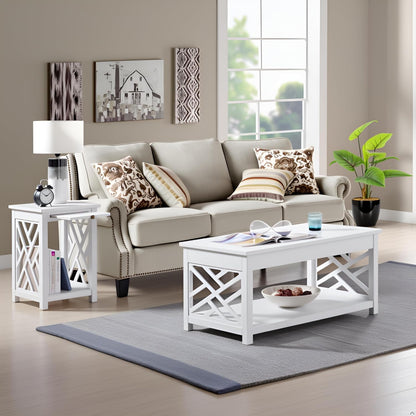 Coventry 2-Piece Living Room Table Set – Cottage Style Coffee Table and End Table with Lower Shelves and Pull-Out Tray – for Apartment, Loft, or Teen Room by  (White)