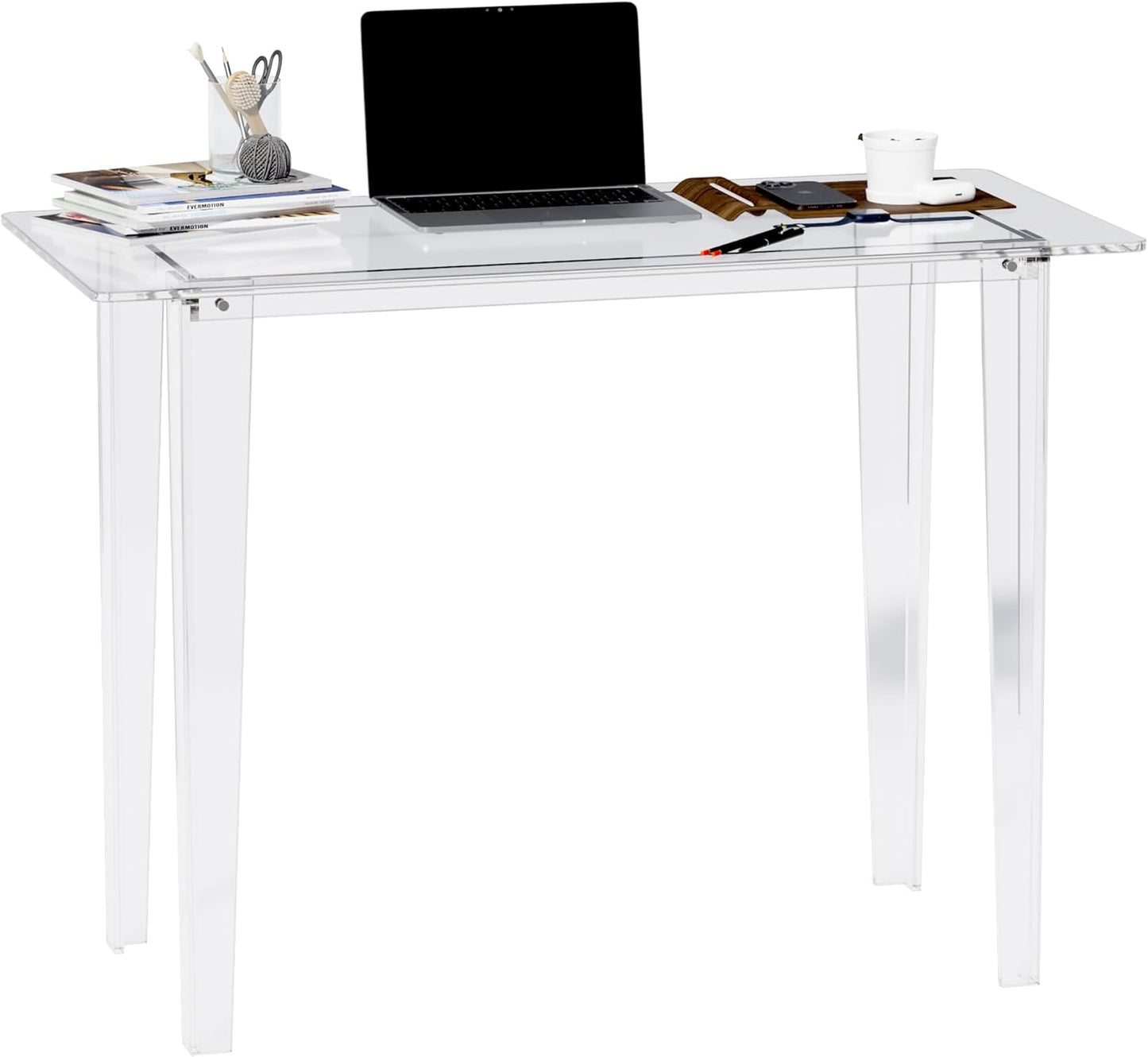 Acrylic Desk - Clear Acrylic Table, Modern Home Office Study Table, Extended Surface Multi-Purpose Console, Sturdy Lightweight Workstation for Small Spaces (Transparent-L)
