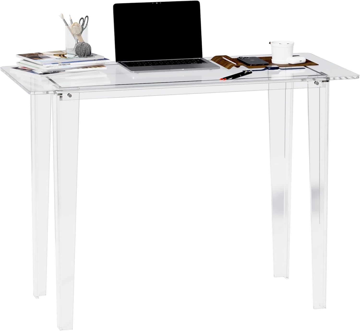 Acrylic Desk - Clear Acrylic Table, Modern Home Office Study Table, Extended Surface Multi-Purpose Console, Sturdy Lightweight Workstation for Small Spaces (Transparent-L)