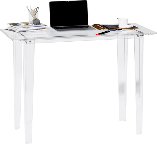 Acrylic Desk - Clear Acrylic Table, Modern Home Office Study Table, Extended Surface Multi-Purpose Console, Sturdy Lightweight Workstation for Small Spaces (Transparent-L)