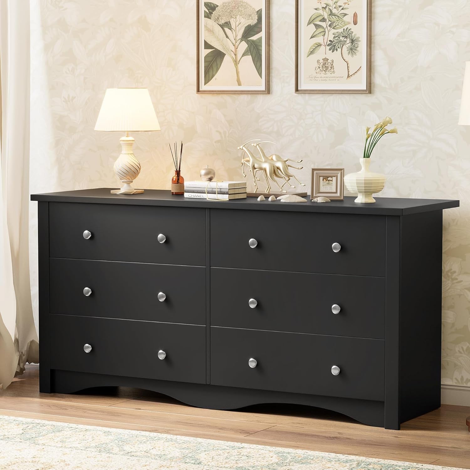 Black Dresser for Bedroom,6 Drawer Dressers, Storage Chest of Drawers for Hallway,Living Room, Entryway