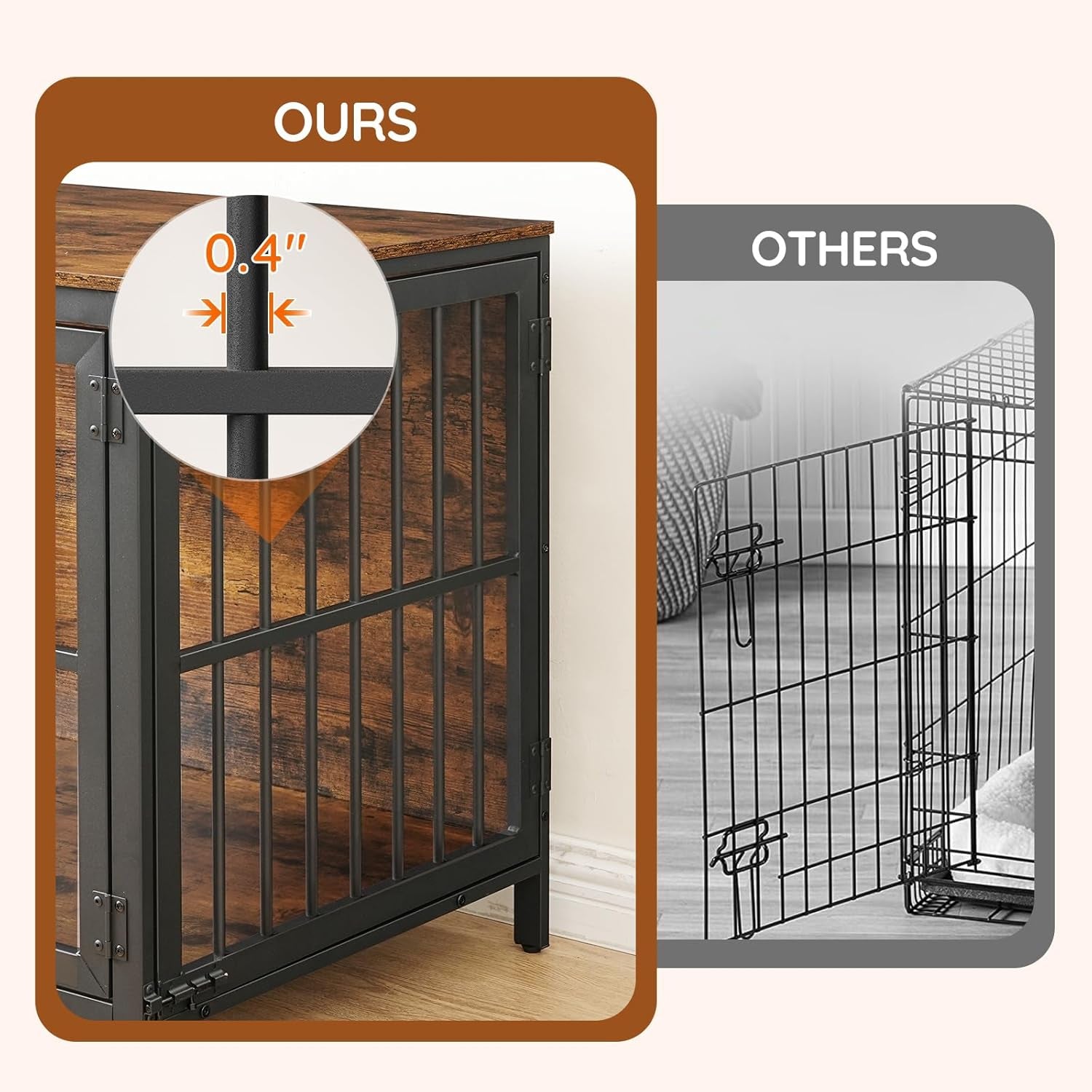 Heavy Duty Dog Crate Furniture, 39.4" Wooden Indoor Kennel with 3 Doors, Chew Resistant Metal Cage for Medium and Large Breeds, Dog Crate Side Table, Black and Rustic Brown BF101GW03