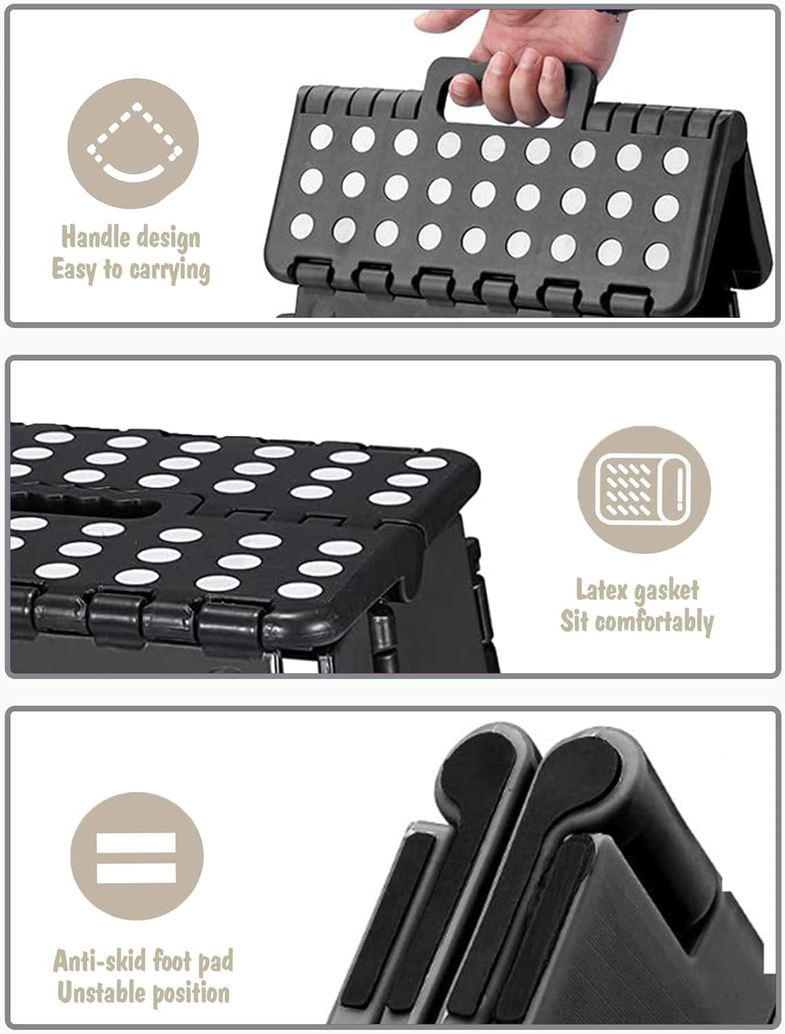 Folding Step Stool 13 Inch Heavy Duty Plastic Foldable Step Stool for Kids and Adults, Small Collapsible Fold up Stepping Stool 1 Pack