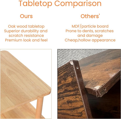 Solid Wood Side Table, 2-Tier Small End Table with Storage Shelf, Tall Nightstand Bedside Table for Bedroom, Living Room, Kids Room & Small Spaces. No-Tool Assembly.