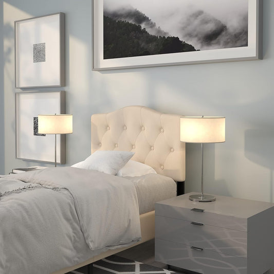 Cambridge Tufted Upholstered Twin Size Headboard in Beige Fabric