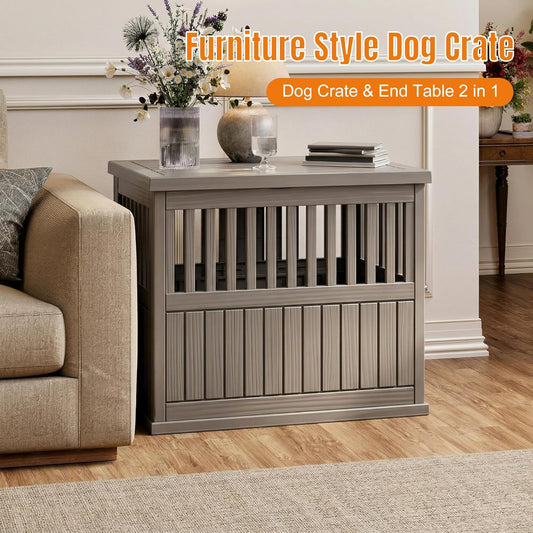 Dog Crate Furniture, 40 Inch Indoor Dog Kennel, Decorative Pet House End Side Table, Durable Dog Cage for Small Medium Large Dogs to 70 Lb, Grey