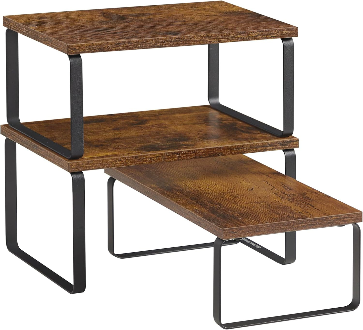 Cabinet Organizer Shelf, Set of 3 Kitchen Counter Shelves, Kitchen Storage, Spice Rack, Stackable, Expandable, Ink Black and Natural Beige UKCS014B01