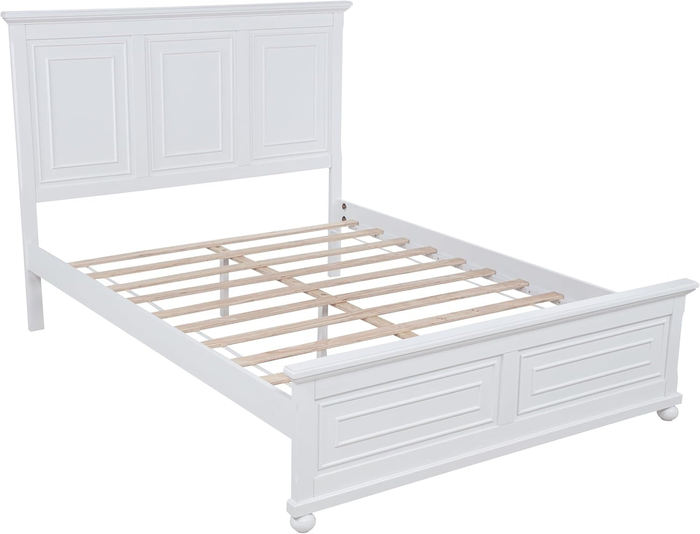 Farmhouse Queen Size Bed Frame with 52" Tall Headboard, Wood Platform Bed Frame with Footboard, Mid-Centery Queen Beds with Slats Support, No Box Spring Needed, White