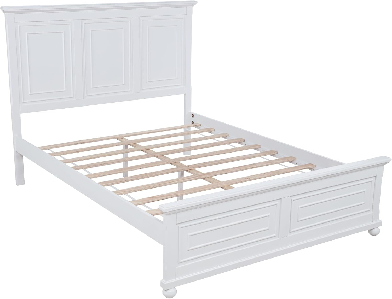Farmhouse Queen Size Bed Frame with 52" Tall Headboard, Wood Platform Bed Frame with Footboard, Mid-Centery Queen Beds with Slats Support, No Box Spring Needed, White
