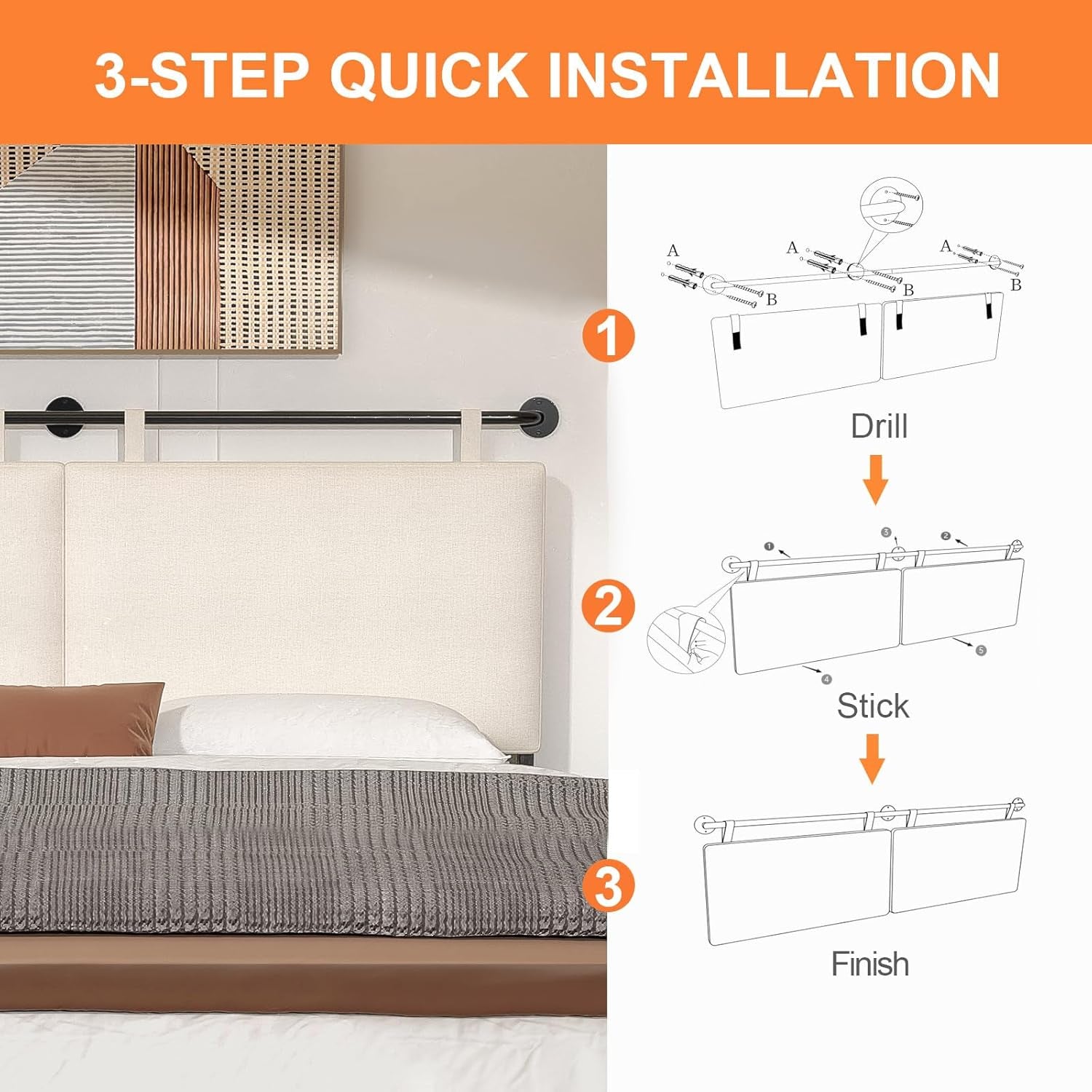 Headboards Queen Size Bed Headboard Wall Mounted with Linen Upholstery Hanging Headboard for Bedroom, Beige
