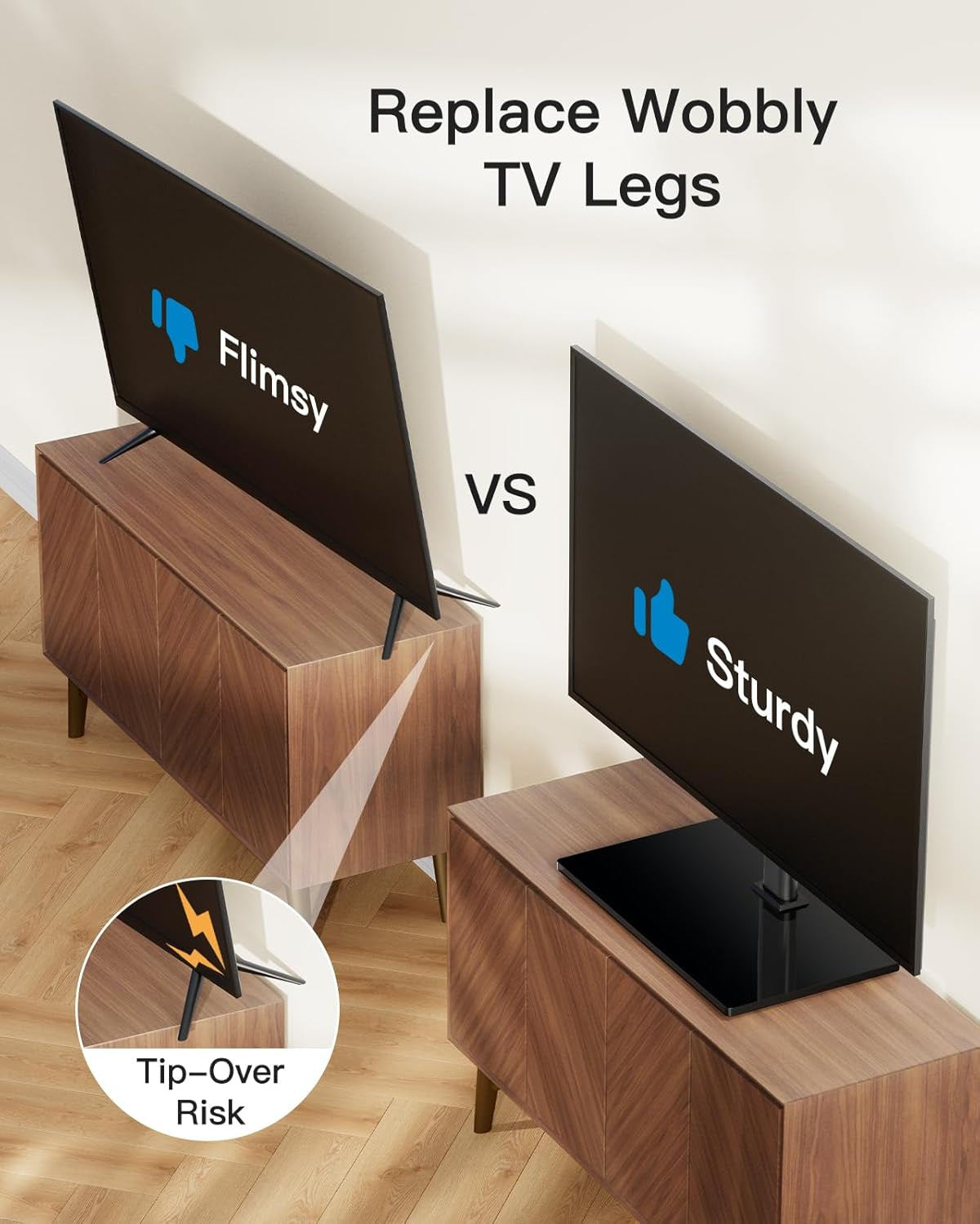 Universal TV Stand, Table Top TV Stand for 32-60 Inch Tvs & Monitors, Height Adjustable TV Mount Stand Holds up to 88 Lbs with Tempered Glass Base & Wire Management, VESA 400X400Mm PSTVS04