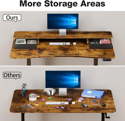 47.2"×27.6" Standing Desk with Storage Drawers, Adjustable Height Computer Table with Monitor Shelf, Home Office Desk for Study, Gaming, Workstation, Brown