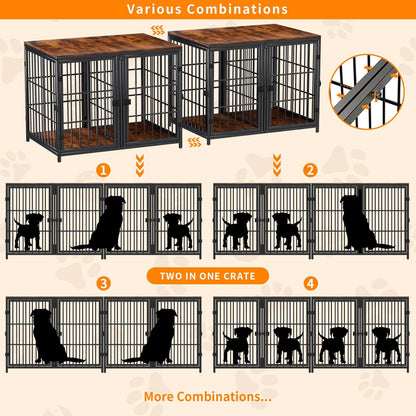 Heavy Duty Dog Crate Furniture: 72Inch Extra Large End Table Style Doggie Crates with Three Doors - inside Modern Big TV Stand Style Puppy Wooden Kennel with Removable Tray for Medium Large Dogs White