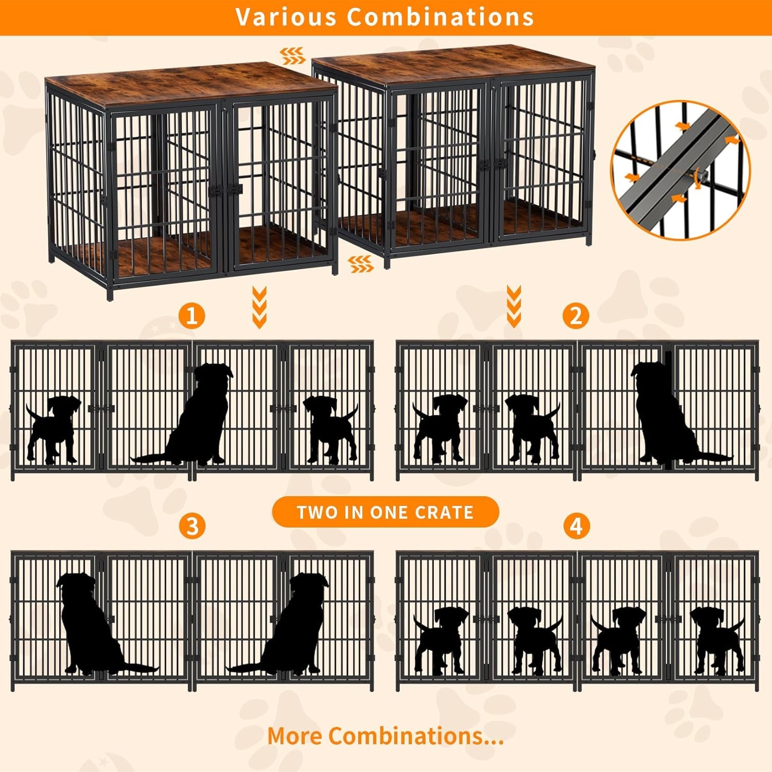 Heavy Duty Dog Crate Furniture: 105Inch Long Unlimited Connected TV Entertaiment Center Dog Houses with Removable Divider - Indoor Wood Topper Dog Cages with Two Side Door and Escape Proof Locks