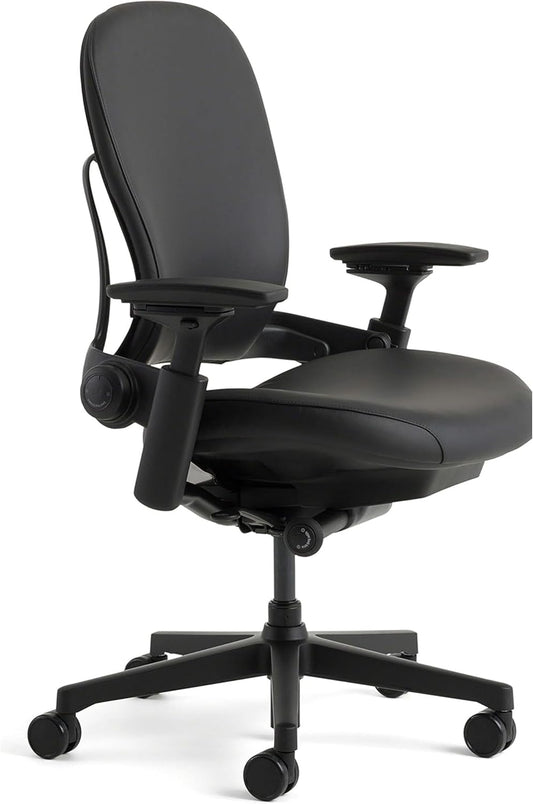 Leap Office Chair V2 - Ergonomic Work Chair with Wheels for Carpet Flooring - Work Chair Supports Unique Body Shape - with Natural Glide System & Liveback Technology - Black Leather