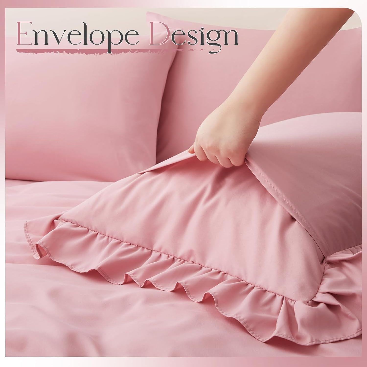 2 Pack Pink Ruffle Pillowcases King Size, 20" X 36" Ruffle Pillow Covers Ultra Soft Microfiber Ruffled Fringe Pillow Shams, Shabby Chic Pillow Cases