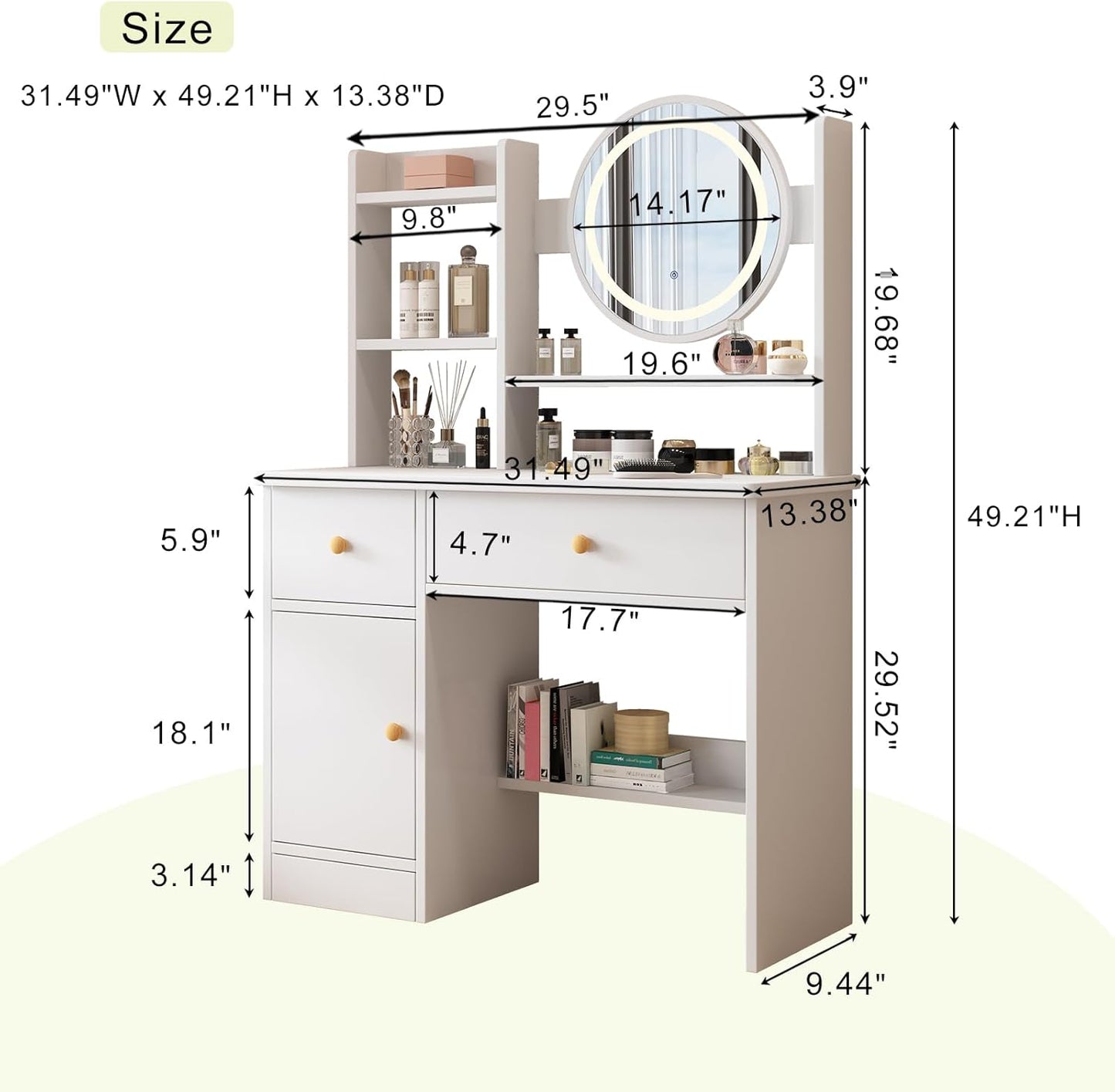 Dressing Table,Makeup Table with Drawers, Vanity Desk with Mirror and Led Lights,3 Lighting Mode,Makeup Vanity Desk,Multifunctional Makeup Writing Desk for Bedroom (80CM)