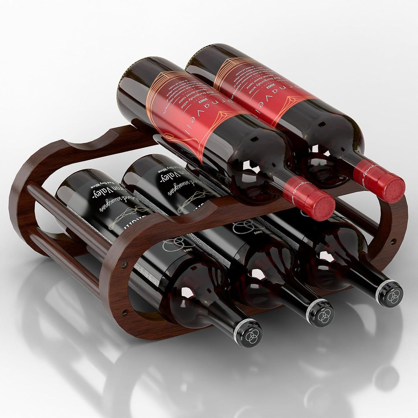 Wine Rack – Small Countertop Wine Rack & Wine Bottle Holder for Cabinet and Countertop, Stylish Natural Wood Wine Holder (6-Bottle
