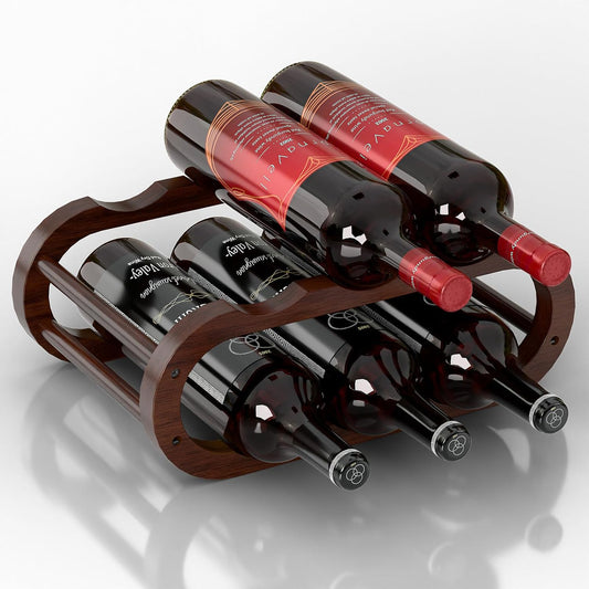 Wine Rack – Small Countertop Wine Rack & Wine Bottle Holder for Cabinet and Countertop, Stylish Natural Wood Wine Holder (6-Bottle