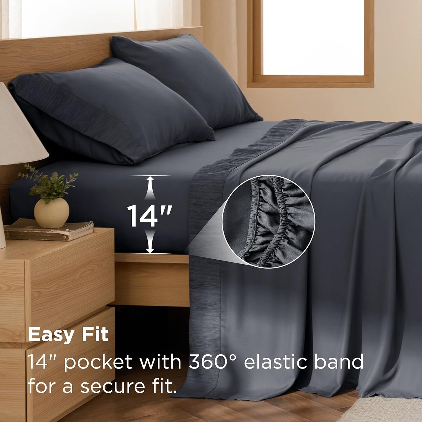 Full Size Bed Sheets - 4 Pieces Soft Full Sheet Set - Breathable & Cooling - Hotel Luxury - Easy Care Polyester Microfiber Bedding for Women, Men, Dark Grey