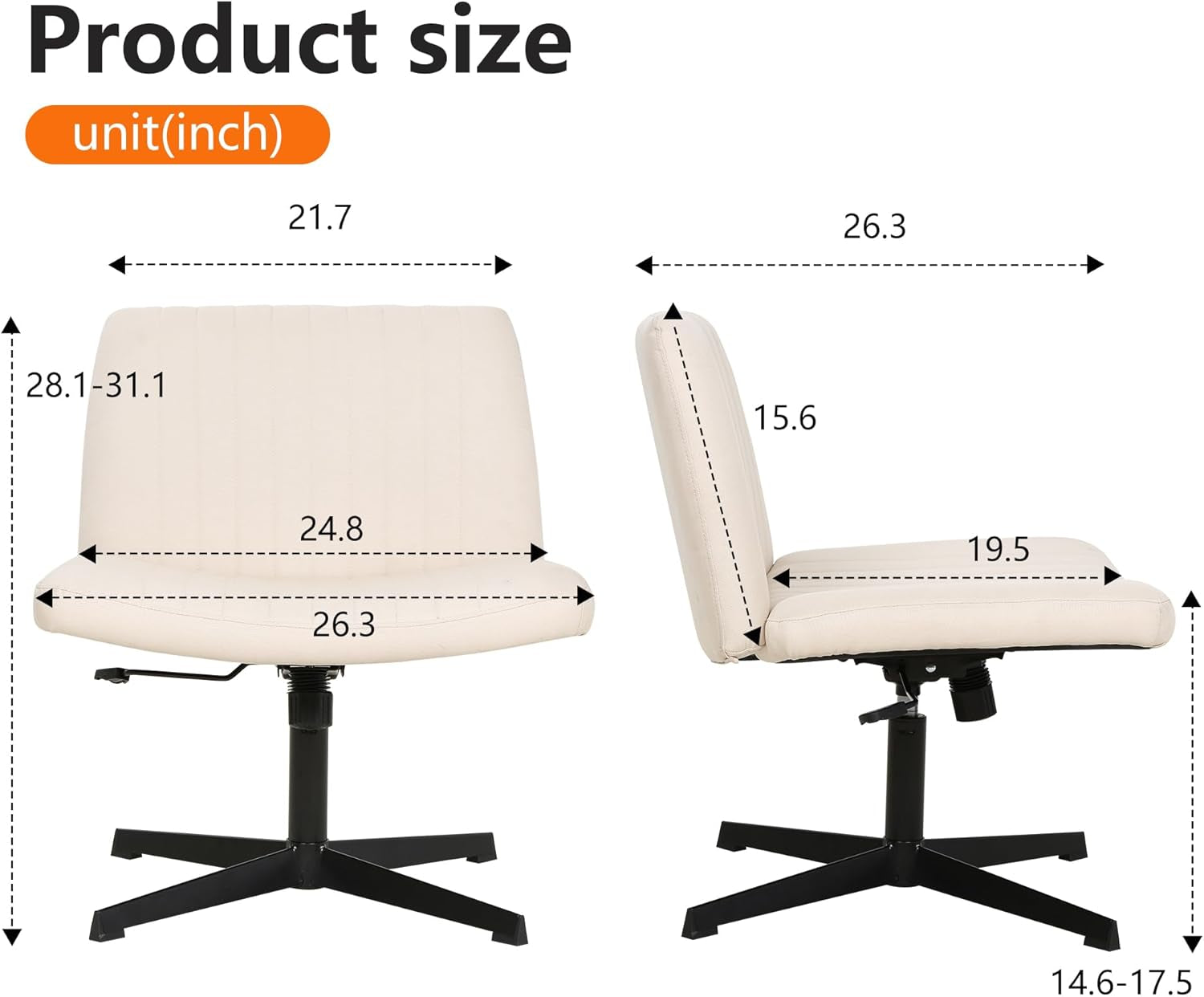 Criss Cross Chair Armless Cross Legged Office Desk Chair Adjustable Swivel Ergonomic Desk Chair No Wheels U Shaped Backrest with Wide Seat Native Sponge Computer Task Vanity Chair for Home Office