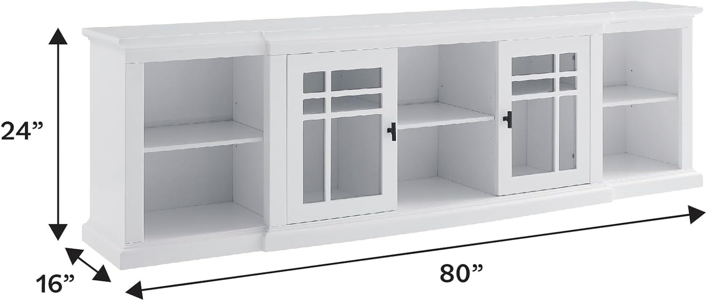 Bardot Classic Glass-Front 2-Door Storage Stand for Tvs up to 88 Inches, 80 Inch, White