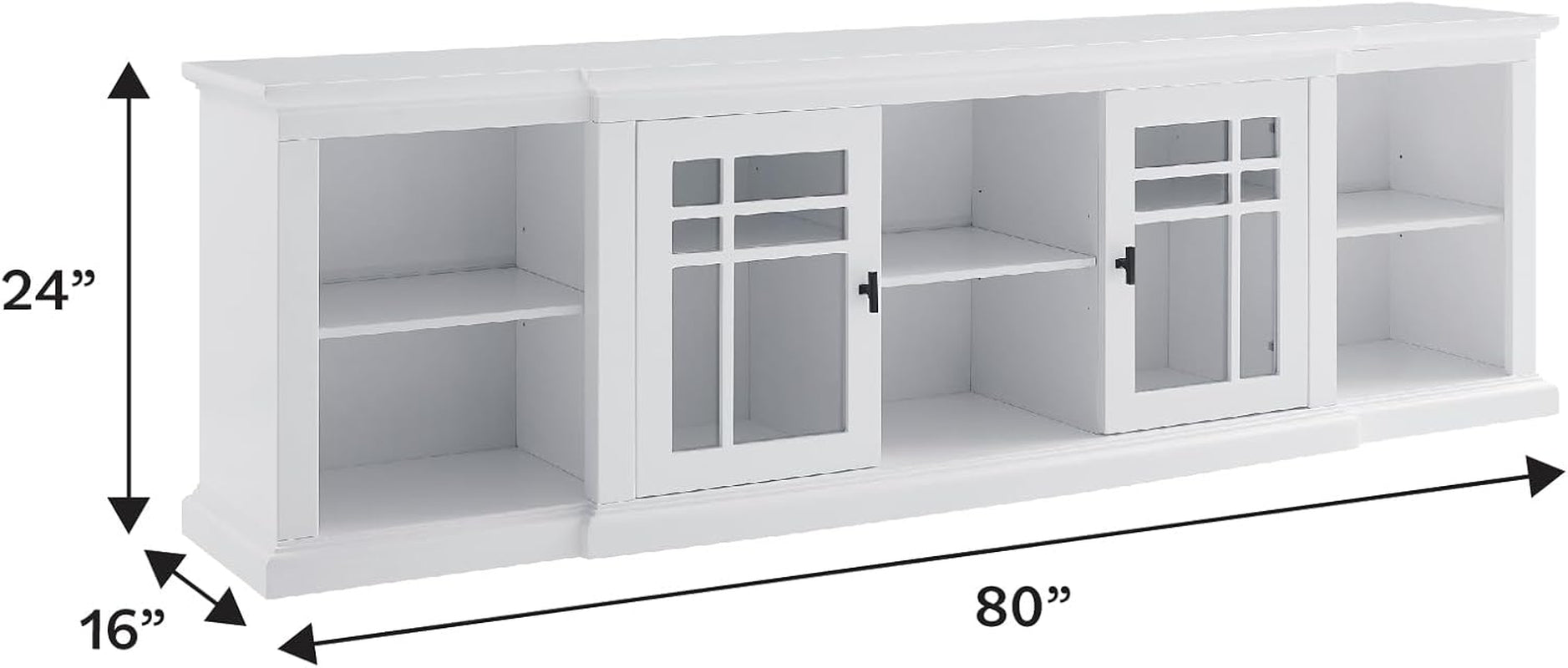 Bardot Classic Glass-Front 2-Door Storage Stand for Tvs up to 88 Inches, 80 Inch, White