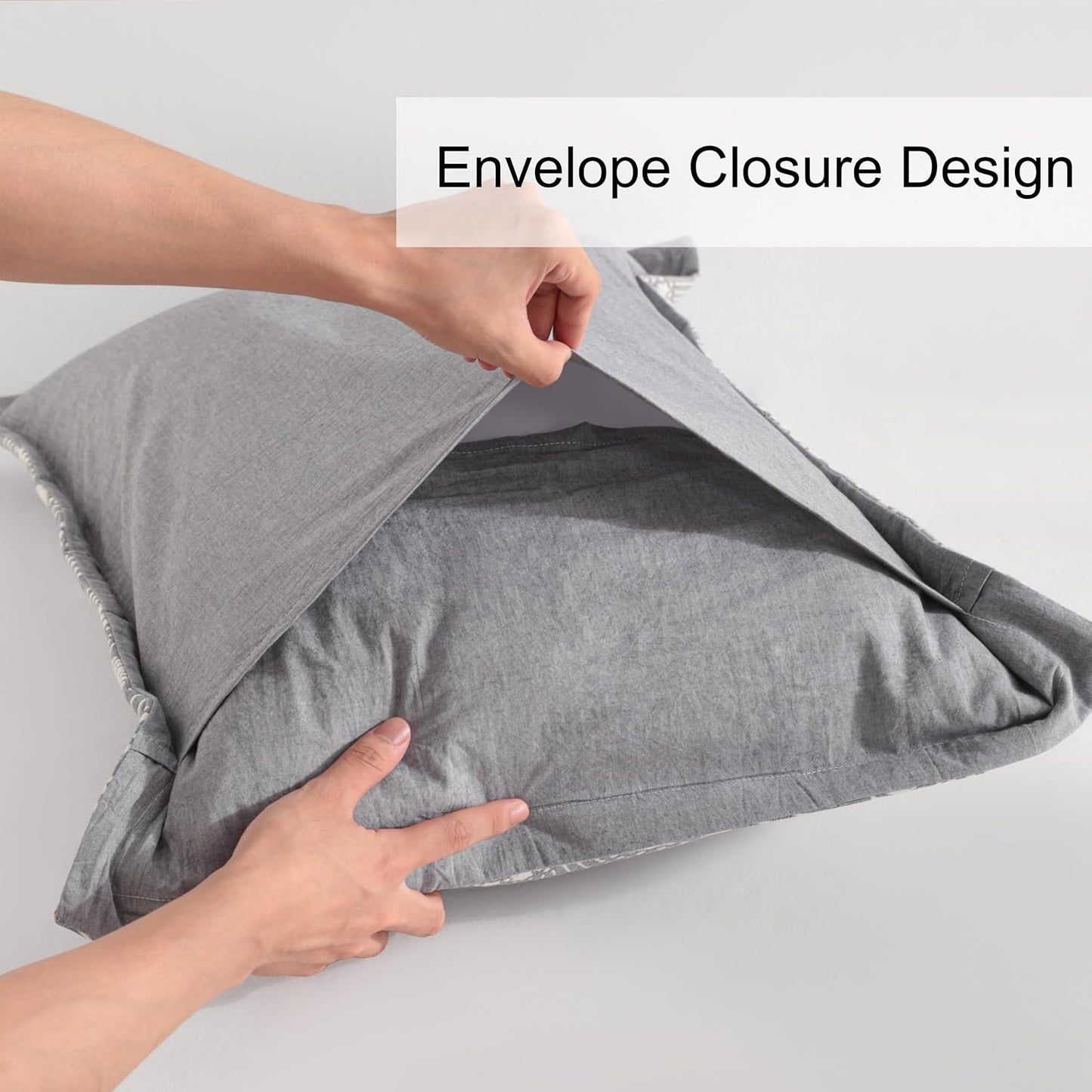 Cotton Queen Pillow Shams, 3 Layer Muslin Breathable Soft Thermal Yarn Dyed Sham Covers, 2 Pack 20X30 Oxford Pillowcases with Envelope Closure, Grey Tree