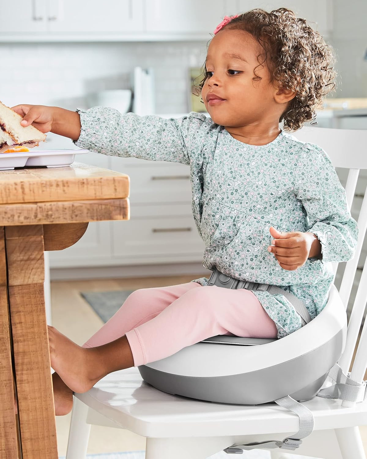 Booster Seat for Dining Table, Sleek Seat Booster, Grey/White