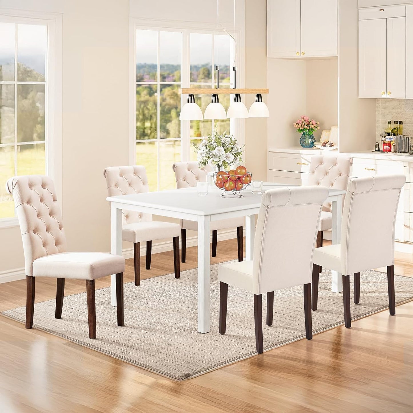 Wooden Dining Table for 6, Rectangle 60 Inch Kitchen Table with Wood Legs, Farmhouse Dinner Table for Dining Room, White