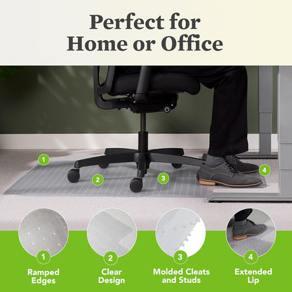 Office Chair Mat for Carpet, Computer Desk Chair Mat for Carpeted Floors, Easy Glide in Office or Home with Extended Lip (36” X 48”)