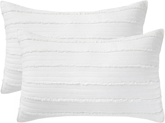 King Size Pillow Shams Set of 2, Ultra Soft Breathable 20 X 36 Inches Pillow Case Envelope Closure, Microfiber Farmhouse Bed Pillowcases for Easy Care, White
