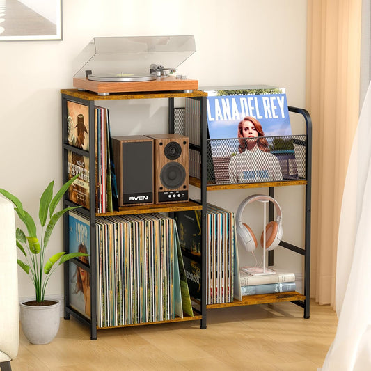 Record Player Stand, Turntable Stand with Vinyl Storage Holds up to 300+ Albums, Storage Cabinet for Vinyl Records, Record Player Table for Living Room