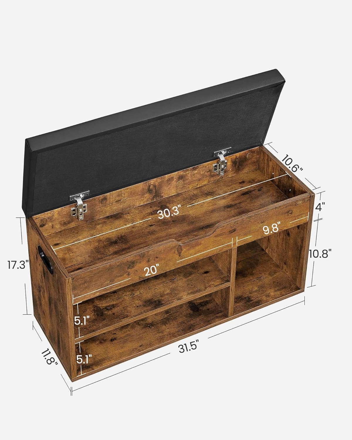CUSTOS Collection - Storage Bench with Cushion, Shoe Bench, Padded Seat, Hidden Storage, Entryway, Hold up to 300 Lb, 11.8 X 31.5 X 17.3 Inches, Ebony Black and Ink Black ULHS030B03