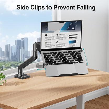 Laptop Arm Mount for Desk, 2 in 1 Function Monitor Laptop Stand, Fits Max 17" Notebook and 32" Computer Screen, Aluminum Single Monitor Holder with Adjustable Tray, Holds up to 22Lbs
