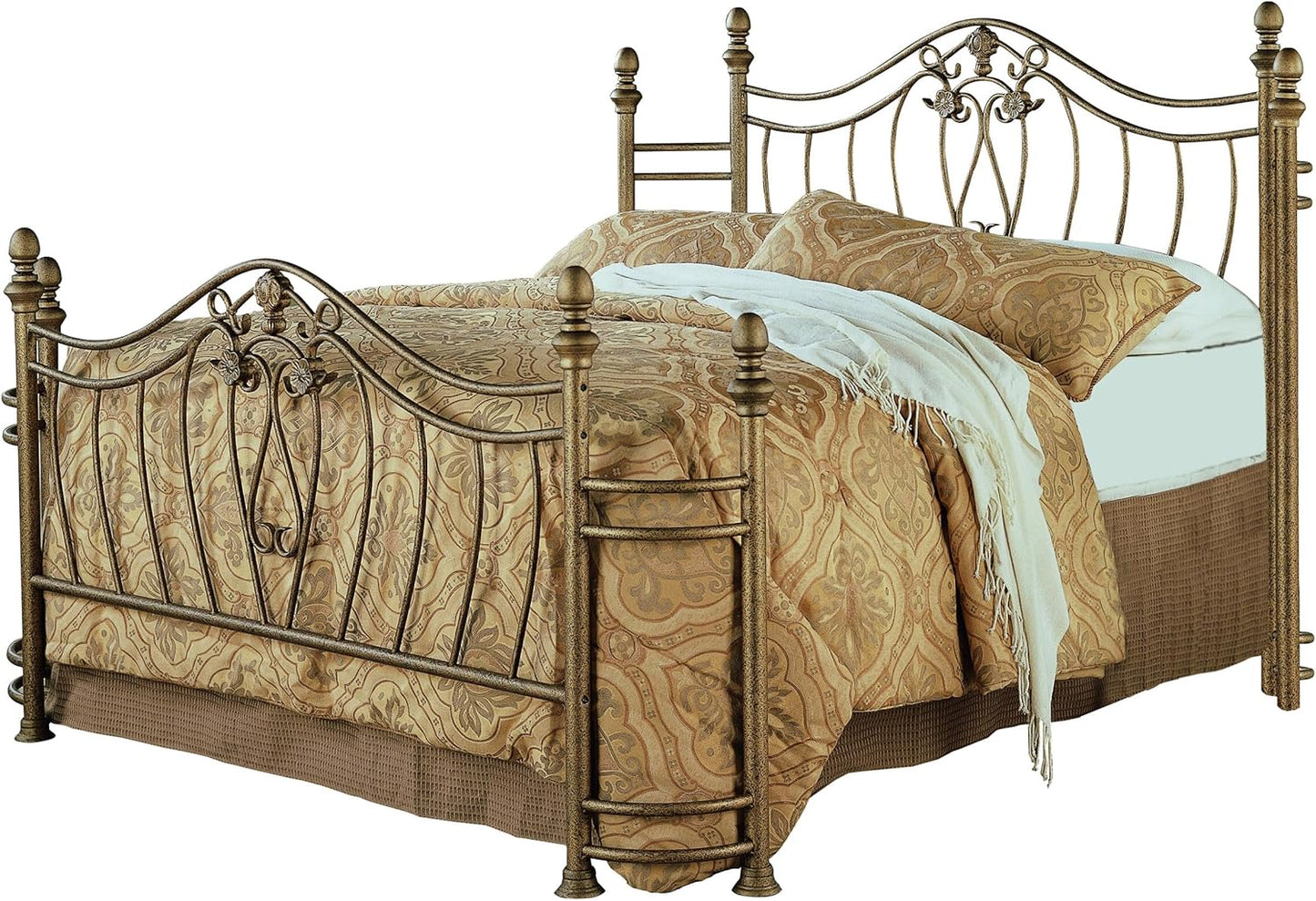 Home Furnishings Sydney Traditional Wood Eastern King Size Open Frame Bed Frame 53-Inch Headboard Brushed Gold 300171KE
