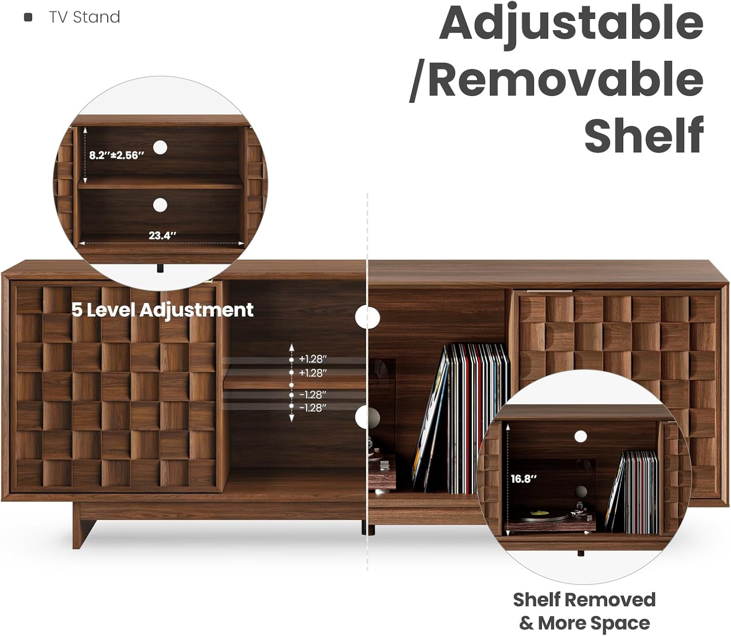 TV Stand with Two Doors, Entertainment Center 59" with Adjustable Shelves and Storage, Mid-Century Modern TV Stand for 50/55/65 Inch TV, Media Console Cabinet for Living Room, Bedroom Walnut