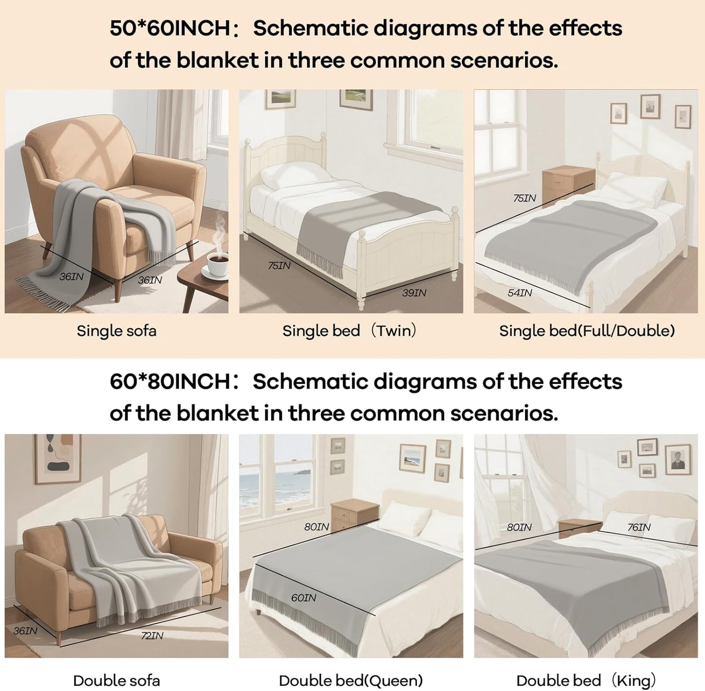 Knitted Throw Blanket for Couch and Bed, Soft Living Room Home Decor Knitted Blanket with Tassel, Outdoor Lightweight Breathable Summer Blanket, Farmhouse Warm Woven Decorative, 50"X60"