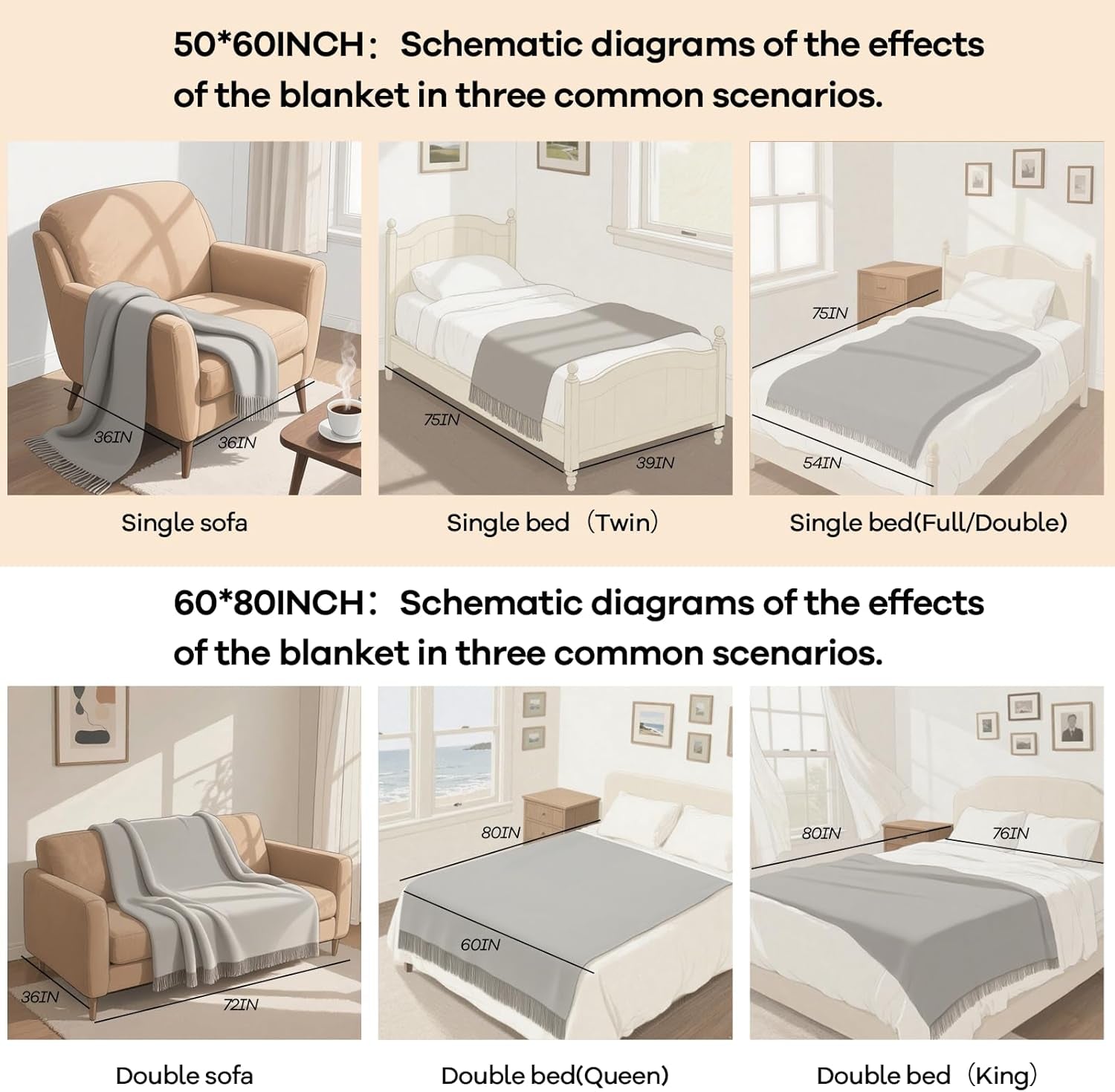 Knitted Throw Blanket for Couch and Bed, Soft Living Room Home Decor Knitted Blanket with Tassel, Outdoor Lightweight Breathable Summer Blanket, Farmhouse Warm Woven Decorative, 50"X60"