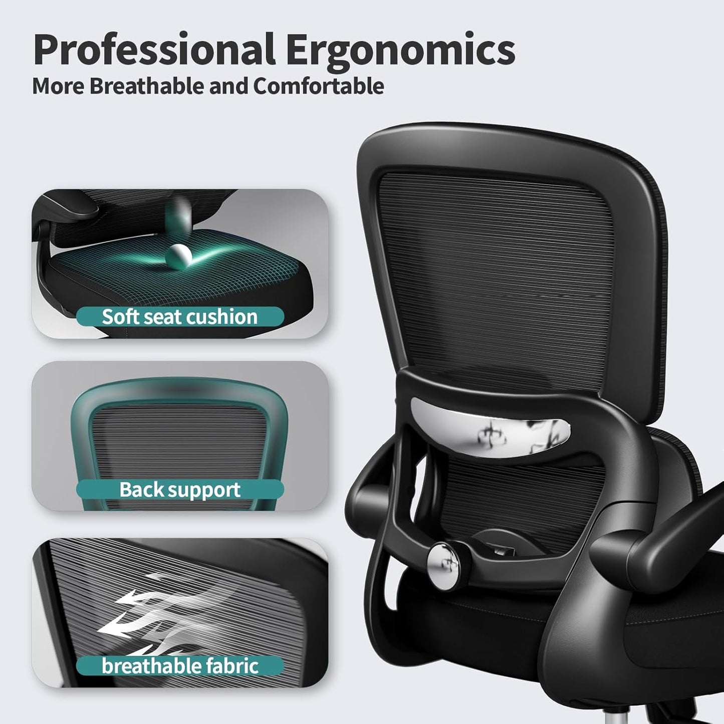 Office Chair - Ergonomic Desk Chair with Adjustable Lumbar Support, Mesh Computer Chair, Executive Chairs for Home Office Comfortable Lumbar Support (Black)