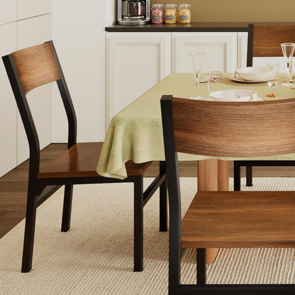 Dining Chairs Set of 6, Modern Kitchen Chairs with Ergonomic Backrest, MDF Board and Metal Legs, Dinner Chairs for Dining Room, Kitchen and Living Room, Walnut