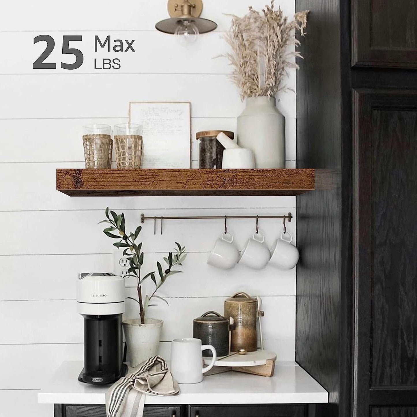 Bathroom Floating Shelves for Wall - 15.7" Wall Mounted Shelf over Toilet Farmhouse Home Decor Display Bookshelf Small 15.7 X 6.7 Inch Set of 2, Rustic Brown (008-40BN)