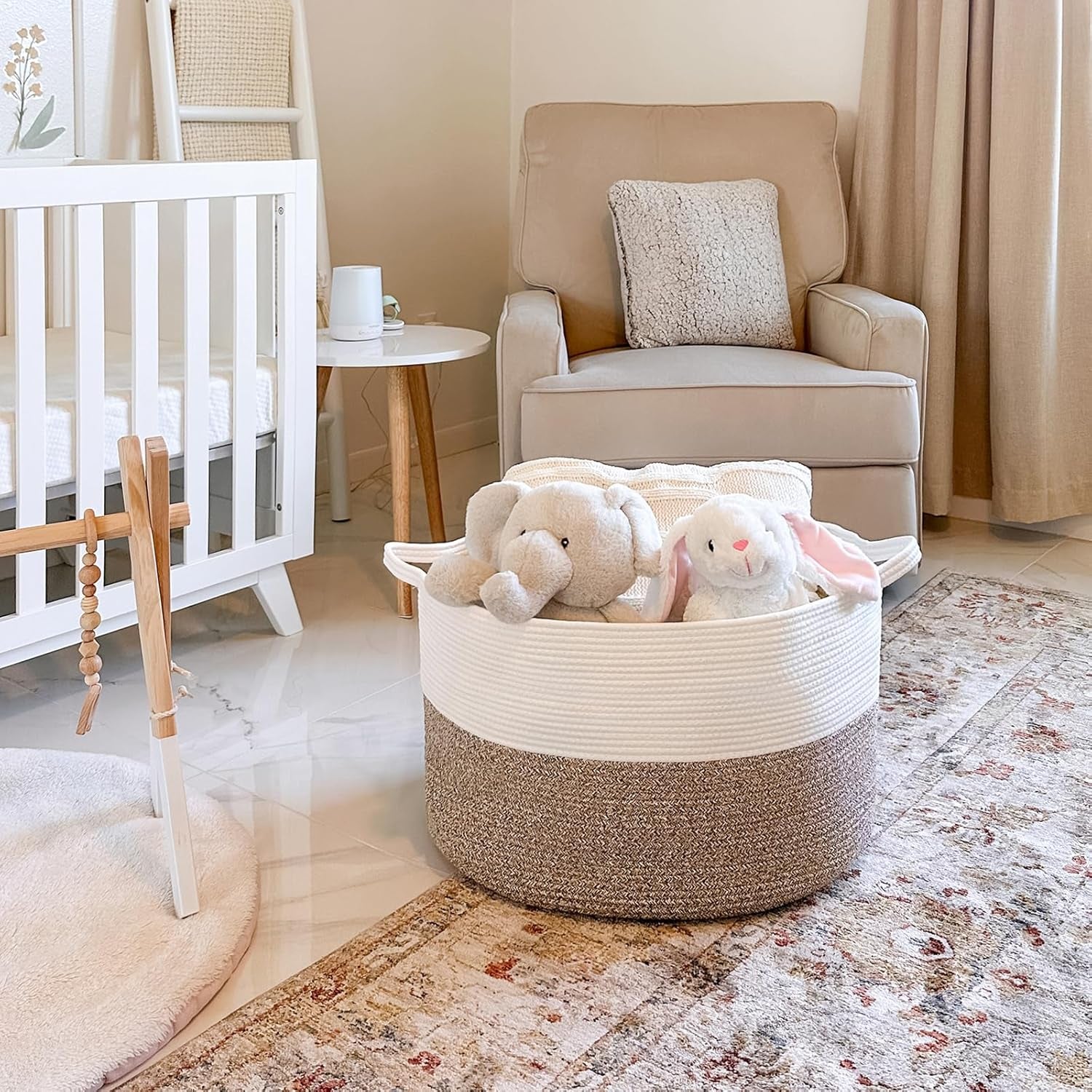 Xxxlarge Blanket Basket for Living Room 21.7" X 21.7" X 13.8"-Storage Basket with Handle for Organizing Toy Pillows Woven Cotton Rope Laundry Basket Stuffed Animal Toy Storage for Play Room