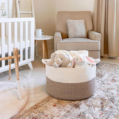 Xxxlarge Blanket Basket for Living Room 21.7" X 21.7" X 13.8"-Storage Basket with Handle for Organizing Toy Pillows Woven Cotton Rope Laundry Basket Stuffed Animal Toy Storage for Play Room