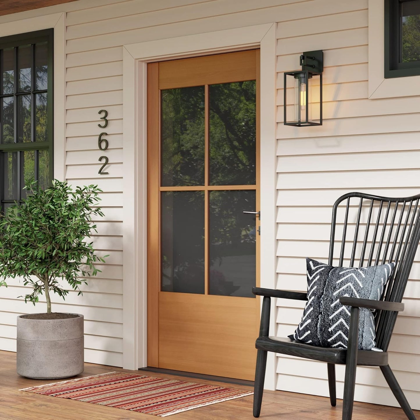 Sedona Outdoor Black Wall Sconce Light Fixture, Exterior Porch Lantern with Open Iron Frame and Cylinder Glass Shade for Patio and Front Door, Black/Clear, Set of 2