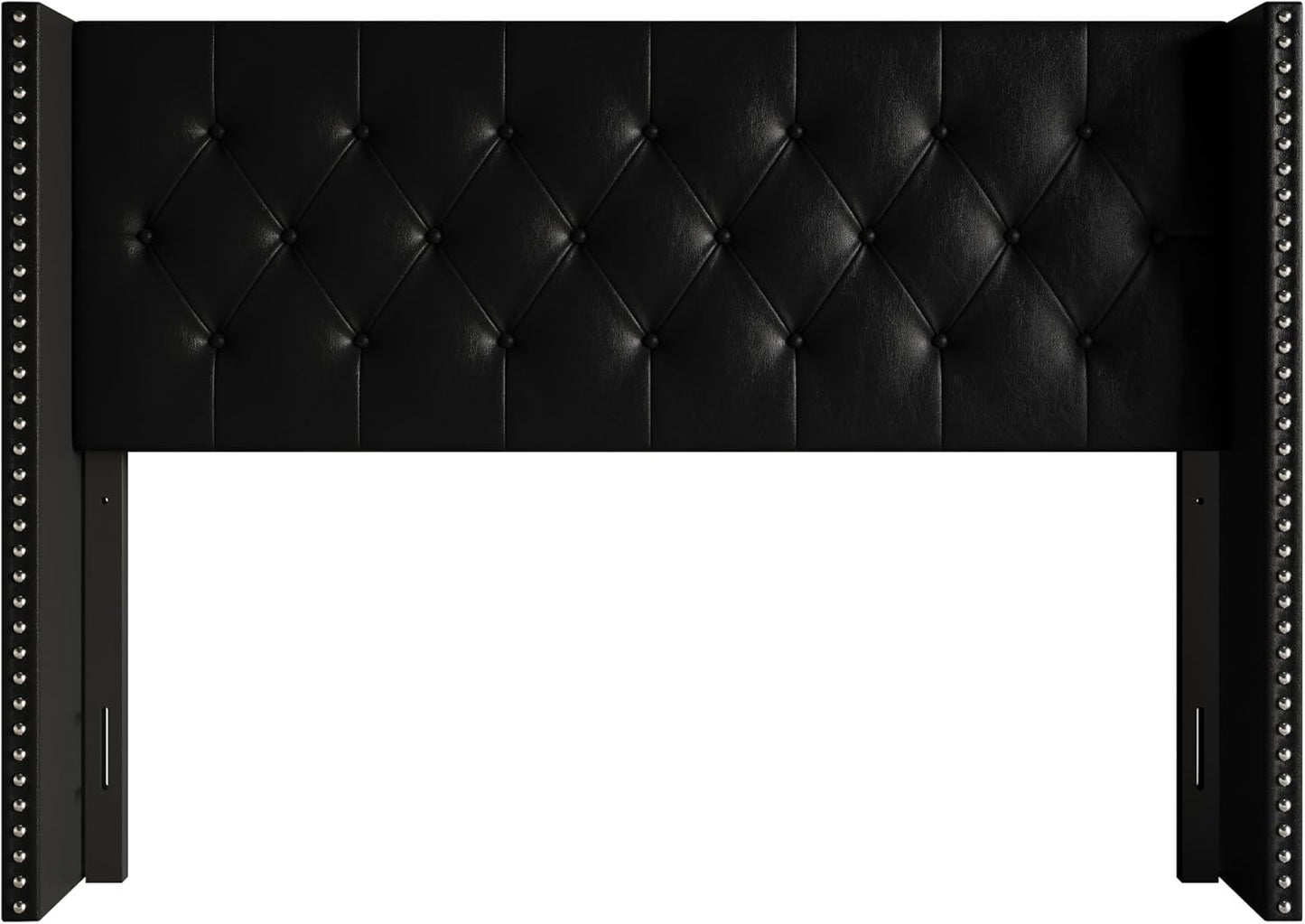 Sonoma King Tufted Upholstered Headboard, Wingback Design with Nailhead Trim and Foam Padding, Black