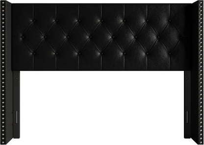 Sonoma King Tufted Upholstered Headboard, Wingback Design with Nailhead Trim and Foam Padding, Black