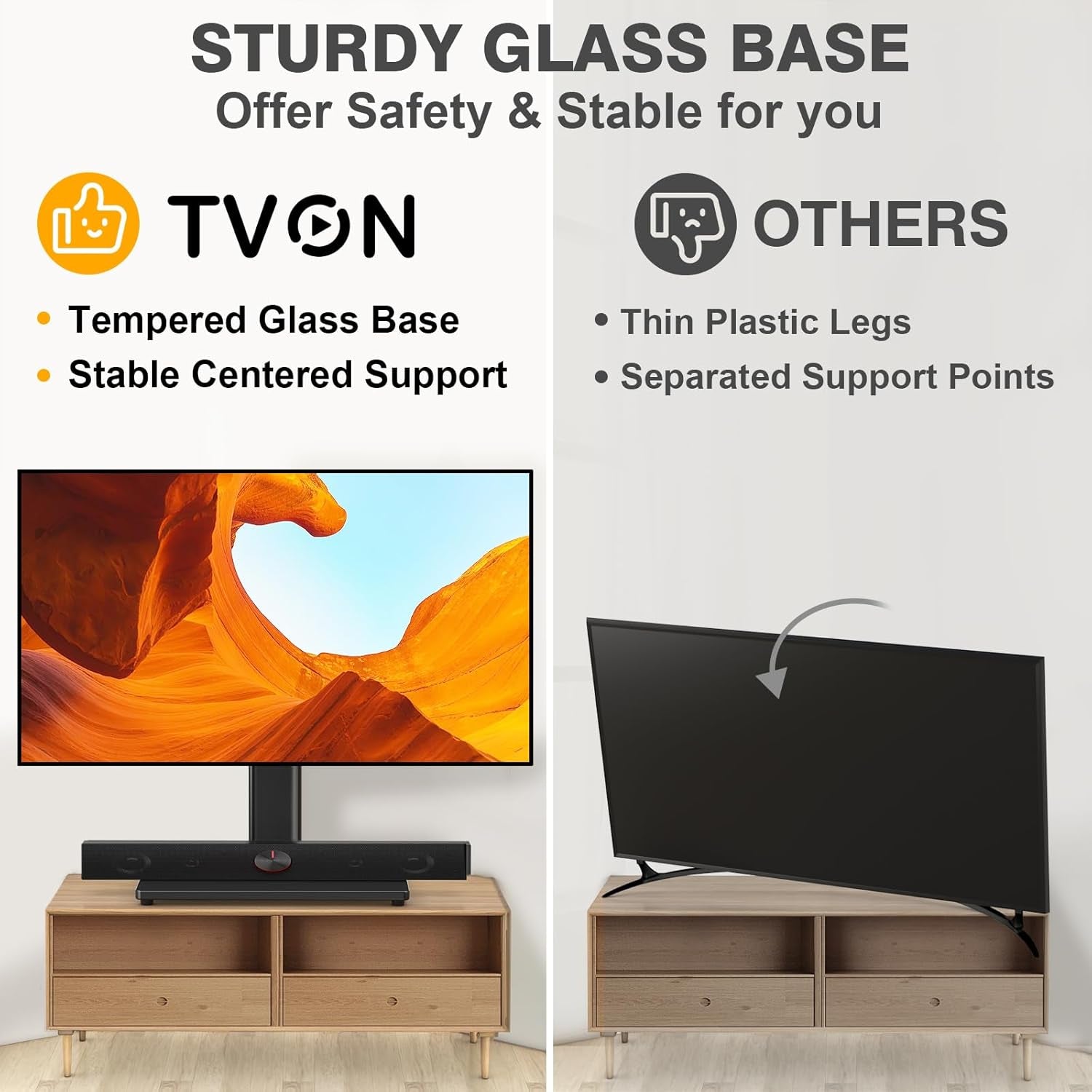 Universal TV Stand Base, Swivel Table Top TV Stand for 20-43 Inch Tvs/Monitors with 4 Level Height Adjustment and Tempered Glass Base, Holds up to 88 Lbs, VESA 200X200Mm