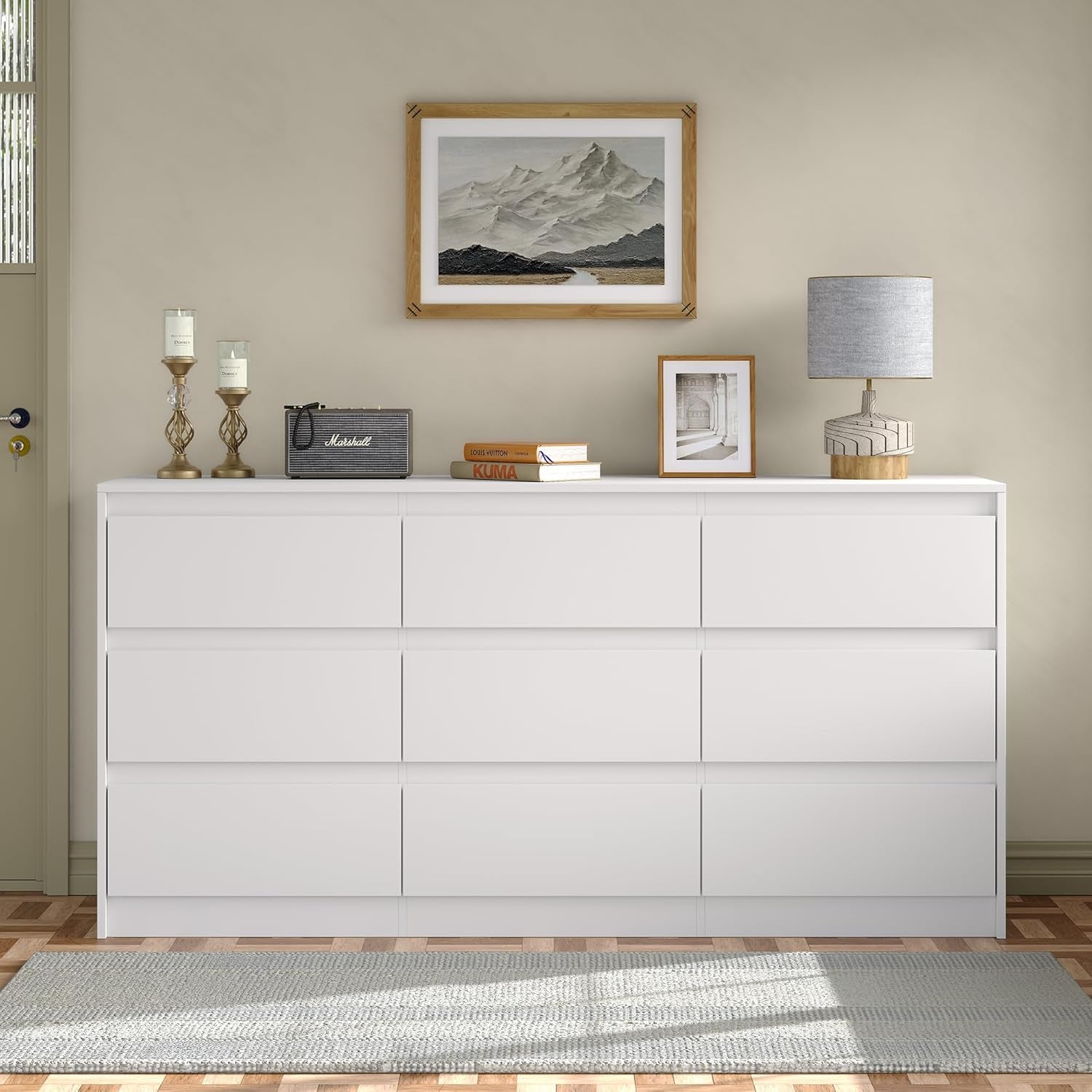 Modern 9 Large Storage Drawers Dresser for Clothes Organizer, White Modern Chest of Drawers for Closet,63" Long Drawer Organizer Cabinet for Bedroom,Living Room,Entryway,Hallway