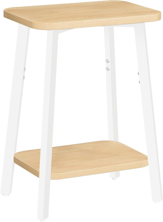 Side Table, Small Rectangular End Table with Storage Shelf, 2-Tier Bedside Table Sofa Couch Table, Nightstand for Small Spaces, Living Room, Bedroom, Natural ETBN4701
